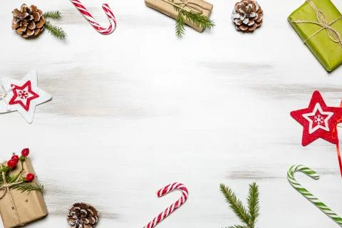 Christmas composition gift boxes with pine tree and decoration for mock up 写真素材