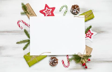 Christmas composition gift boxes with pine tree and decoration for mock up Stock Photos