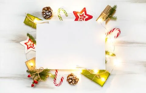 Christmas composition gift boxes with pine tree and decoration for mock up Stock Photos