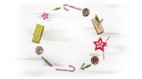 Christmas composition gift boxes with pine tree and decoration for mock up Fotos de archivo