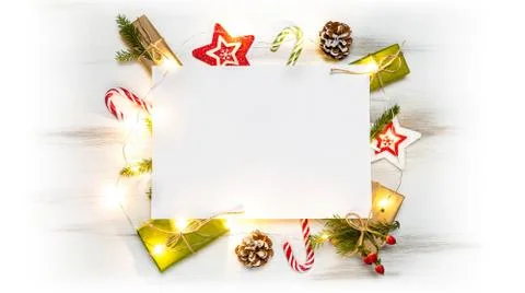 Christmas composition gift boxes with pine tree and decoration for mock up 写真素材