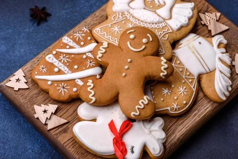 Christmas composition with gingerbread cookies and Christmas toys Stock Photos