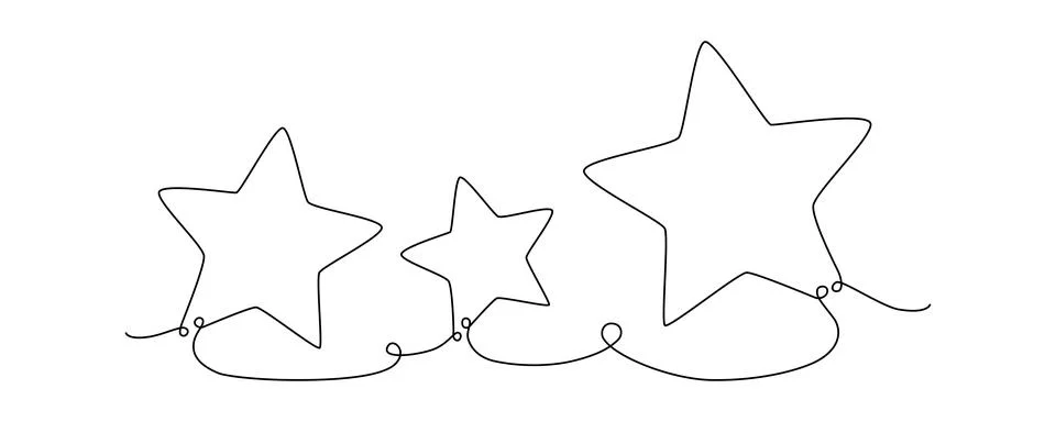 Christmas composition hand drawing continues one single line stars. Vector stock Stock Illustration