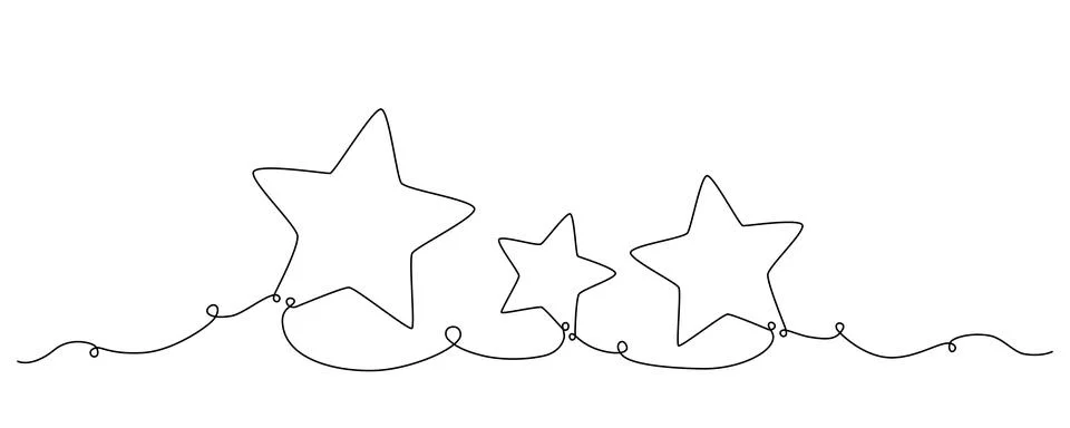 Christmas composition hand drawing continues one single line stars. Vector stock Stock Illustration