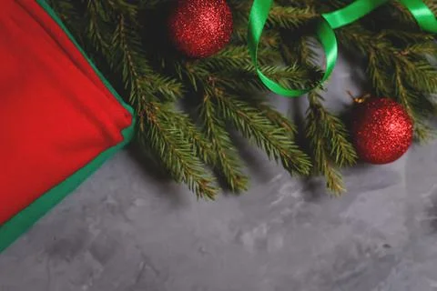 Christmas composition. Handmade gift box decorated with craft paper and sweat Stock Photos