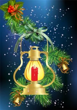 Christmas composition with a lamp, Stock Illustration