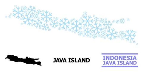 Christmas Composition Map of Java Island with Snowflakes Ilustración de archivo