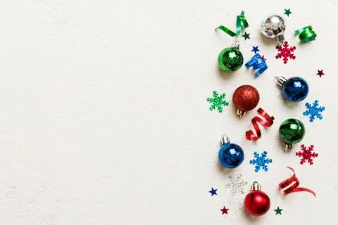 Christmas composition. a pattern of christmas balls on colored background. Fl 写真素材