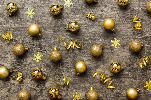 Christmas composition. a pattern of christmas balls on colored background. Fl Stock Photos