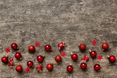 Christmas composition. a pattern of christmas balls on colored background. Fl Stock Photos