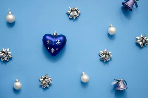 Christmas composition. A pattern of christmas balls and decorations. Stock Photos