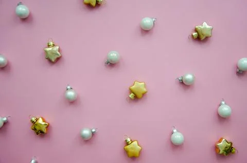 Christmas composition. A pattern of christmas balls and stars decorations Stock Photos