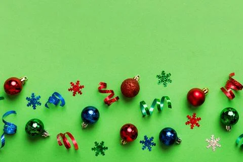 Christmas composition. a pattern of christmas balls on colored background. Fl 写真素材
