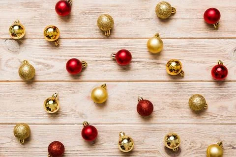 Christmas composition. a pattern of christmas balls on colored background. .. Stock Photos
