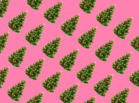 Christmas composition. Pattern made of Christmas tree branches on pastel pink Foto stock