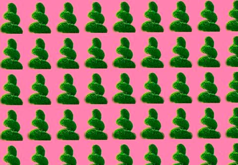 Christmas composition. Pattern made of Christmas trees on pastel pink backgro Stock Photos