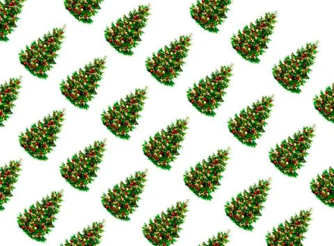 Christmas composition. Pattern made of coniferous tree branches on white back Stock Photos