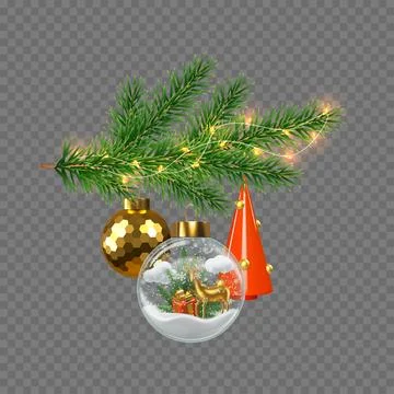 Christmas composition with pine branches and baubles Illustrazione stock