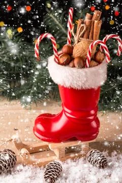 Christmas composition with pine cones and  nuts Stock Photos