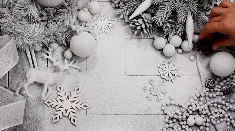 Christmas Composition in Silver and White Stock Footage 55786626