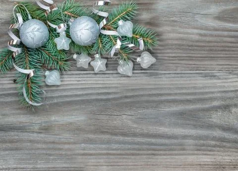 Christmas composition with silver decorations Stock-Fotos