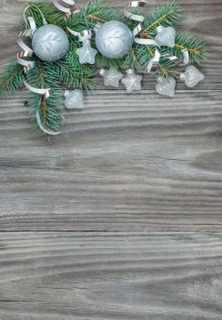 Christmas composition with silver decorations Stock Photos