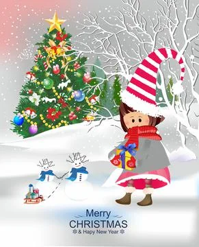 Christmas composition with snowmen, Stock Illustration