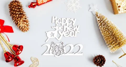 Christmas composition of spruce branches, gift, cinnamon, anise and confetti Stock Photos