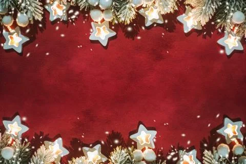 Christmas composition. Top view, flat lay, copy space. Stock Photos