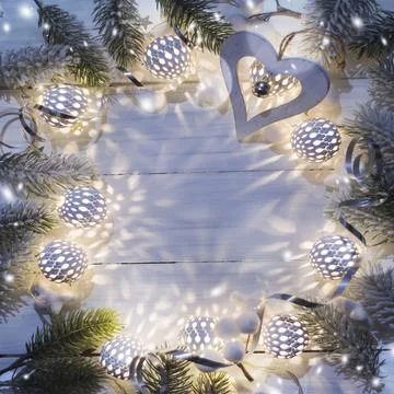Christmas composition. Top view, flat lay, copy space. Stock Photos
