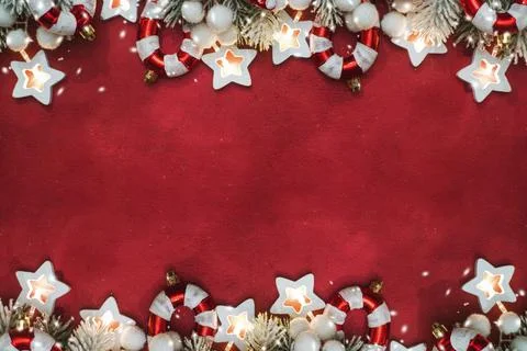 Christmas composition. Top view, flat lay, copy space. Stock Photos