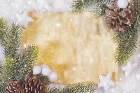 Christmas composition. Top view, flat lay, copy space. Stock Photos