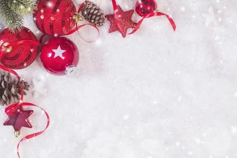 Christmas composition. Top view, flat lay, copy space. Stock Photos