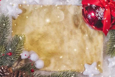 Christmas composition. Top view, flat lay, copy space. Stock Photos