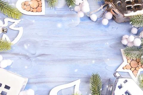 Christmas composition. Top view, flat lay, copy space. Stock Photos