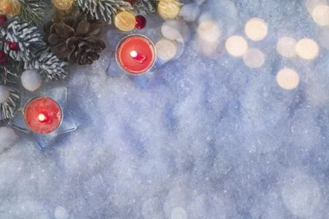 Christmas composition. Top view, flat lay, copy space. Stock Photos