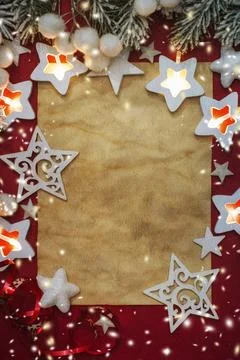 Christmas composition. Top view, flat lay, copy space. Stock Photos