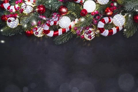 Christmas composition. Top view, flat lay, copy space. Stock Photos