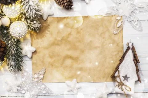Christmas composition. Top view, flat lay, copy space. Stock Photos