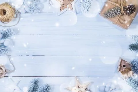 Christmas composition. Top view, flat lay, copy space. Stock Photos