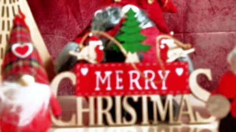 Christmas composition with two Santa dolls, a little house and a small tree Video stock 345555278