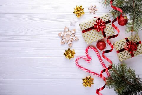 Christmas composition on a white background Stock Photos