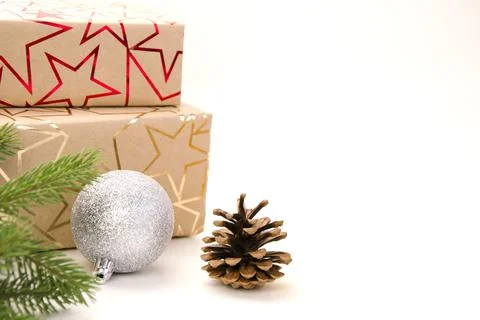 Christmas composition on a white background Stock Photos