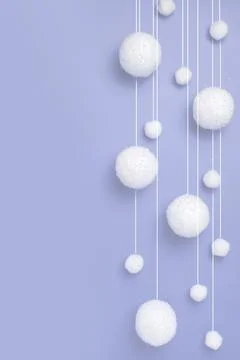 Christmas composition, winter background, snowfall from white balls, blue b.. Stock Photos