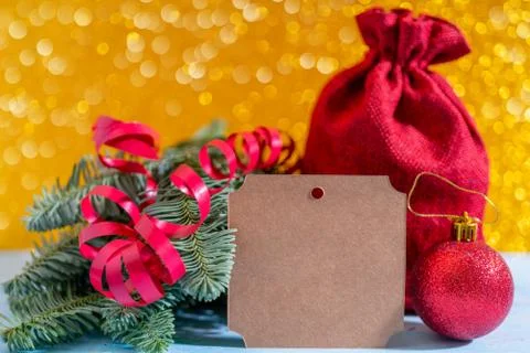 Christmas composition on yellow background. Stock Photos