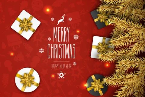 Christmas Compositionon on Red Background. For Greeting Card, Poster and Bann Stock Illustration
