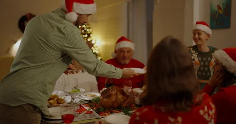 Christmas concept of 4k Resolution. Russian family eating together on holiday Stock Footage 292832543