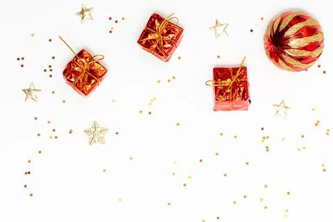 Christmas concept, Composition of decorations christmas festive with red gold Stock Photos