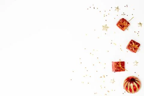 Christmas concept, Composition of decorations christmas festive with red gold Stock Photos