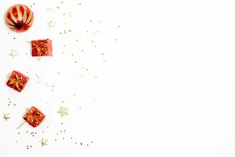 Christmas concept, Composition of decorations christmas festive with red gold Stock Photos